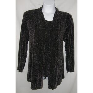 Sparkly Silver Sz Large Stretchy Sleeveless Top & Open Jacket 2 pc Roomy Set